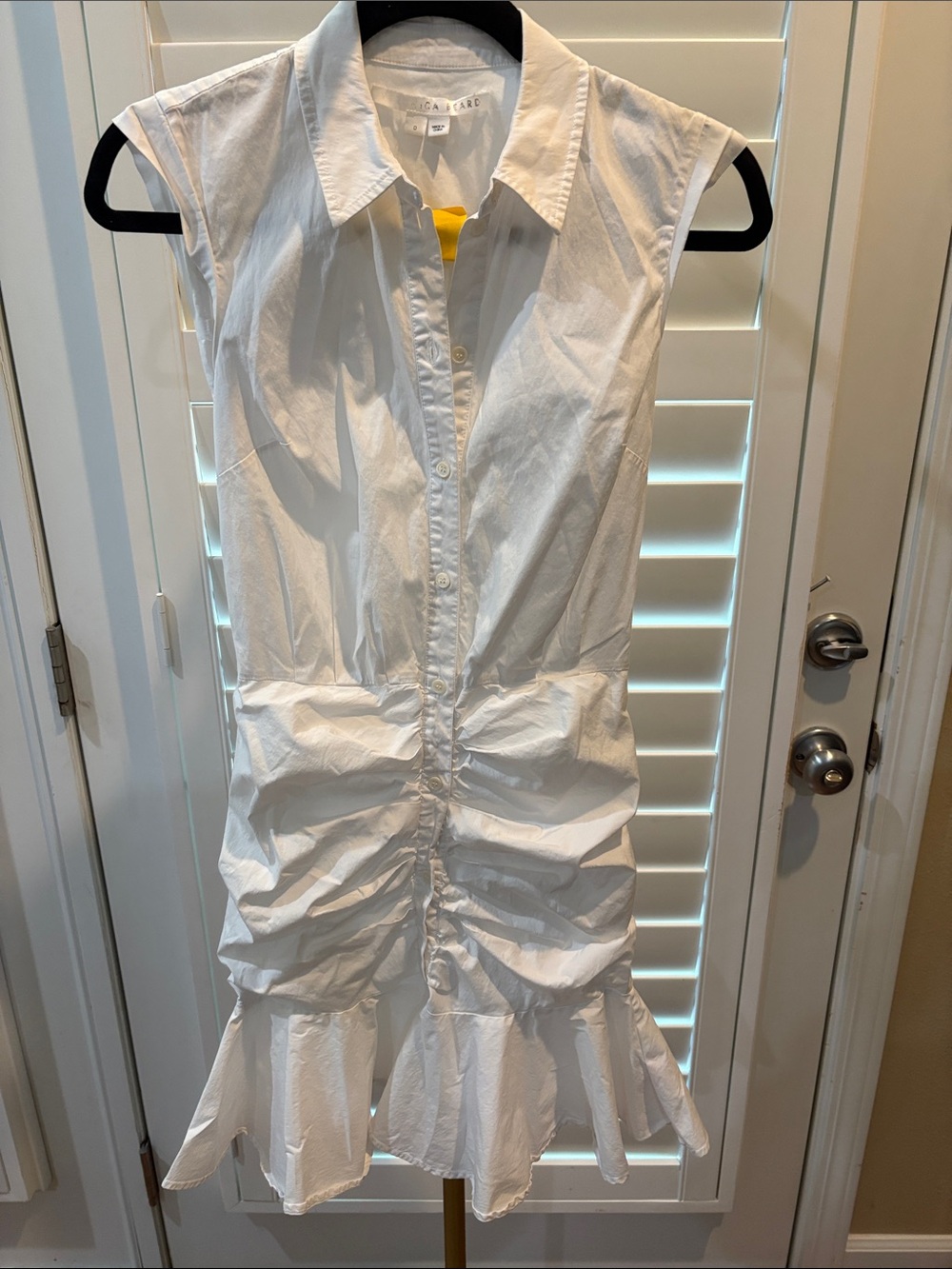 Veronica Beard White Sleeveless Ruched Shirt Dress
